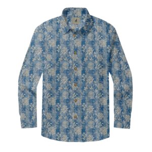 Blue Plaid Floral Long Sleeve Shirts