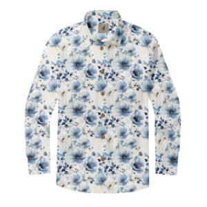 Blue Toned Floral Long Sleeve Shirts